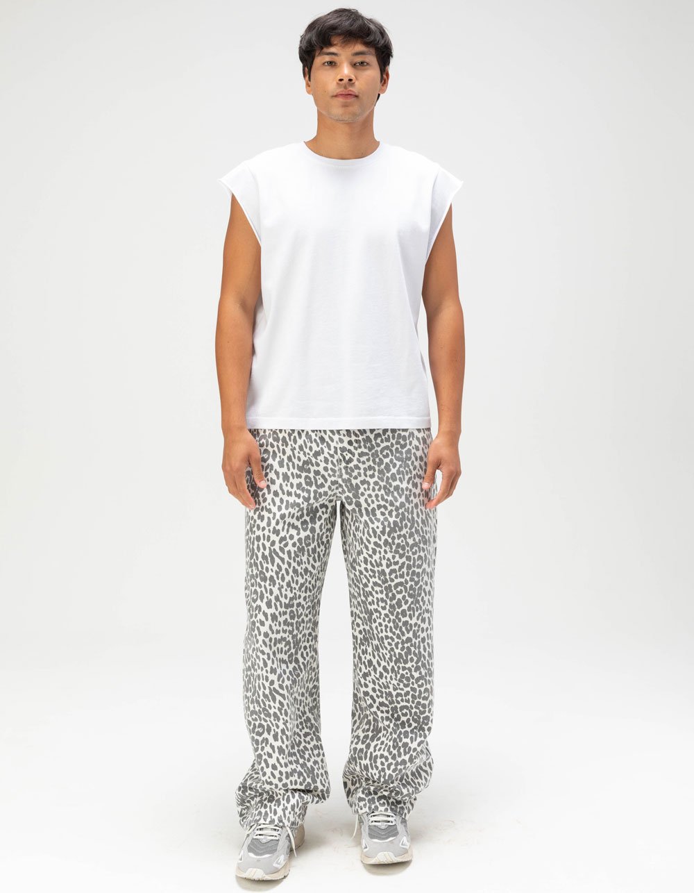 RSQ Mens Washed Cropped Muscle Tee - WHITE