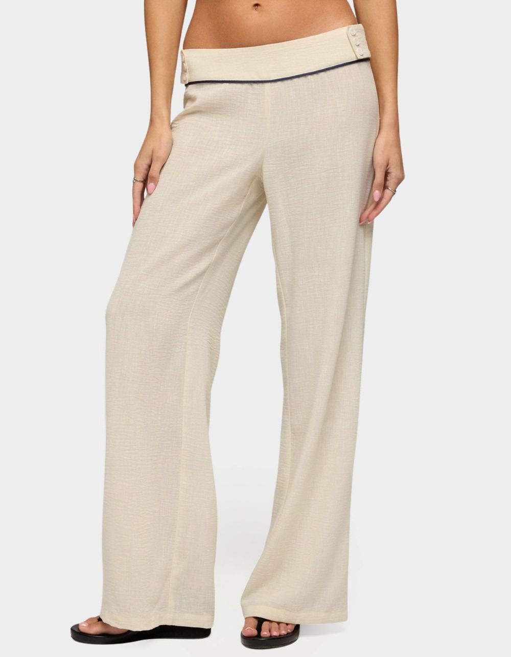 EDIKTED Dorine Contrast Woven Pants - BEIGE