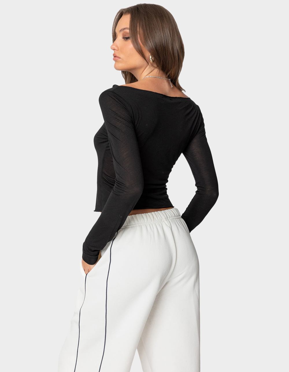 EDIKTED Rach Sheer Boat Neck Top - BLACK