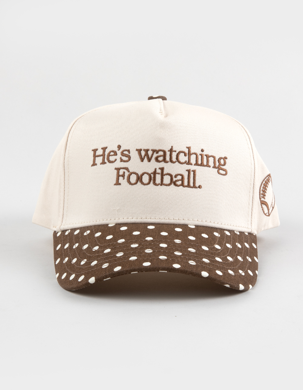 KENZ KUSTOMZ He's Watching Football Womens Snapback Hat - white brown
