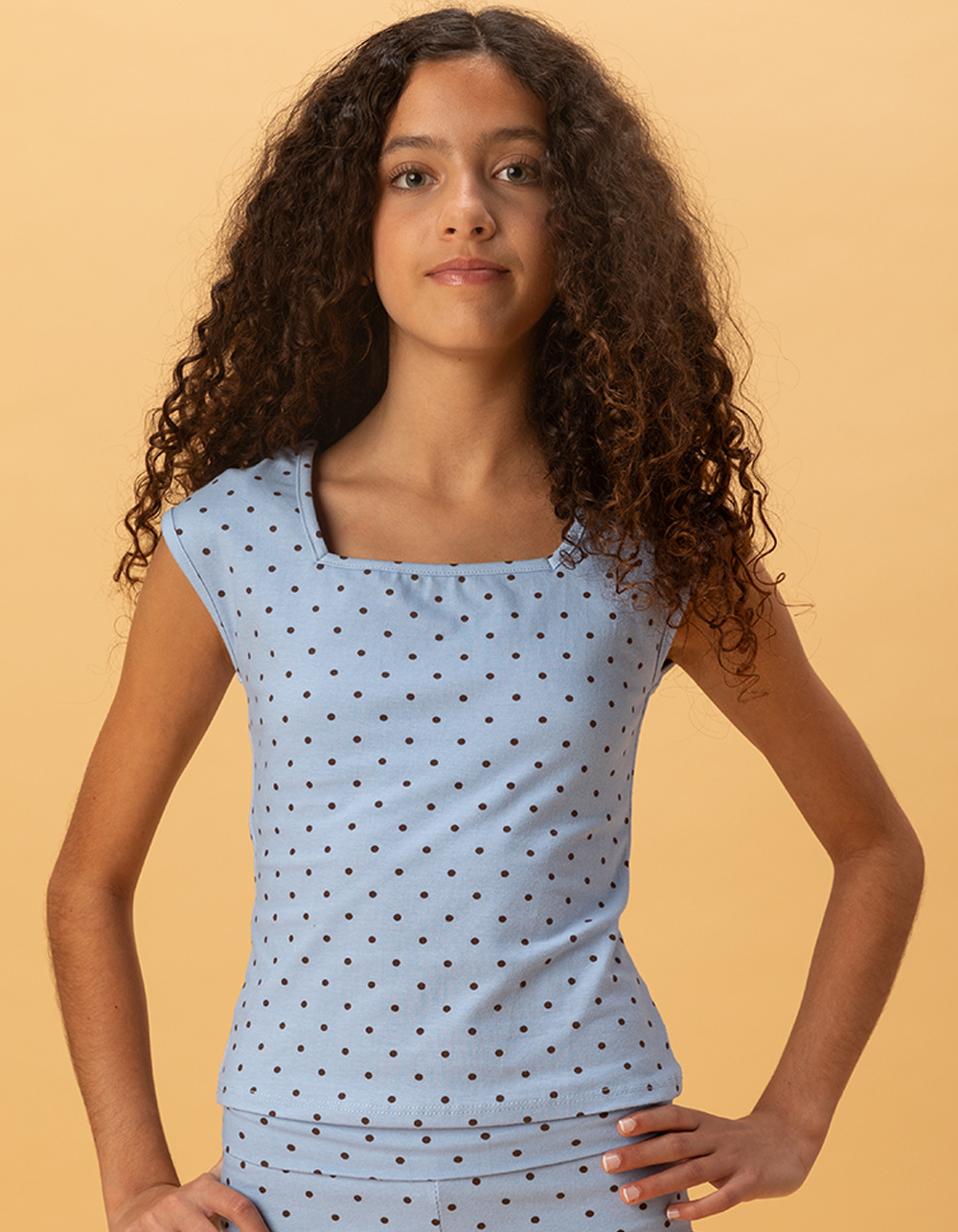 FULL TILT Dot Girls Square Neck Top - BLUE COMBO - M | Tillys