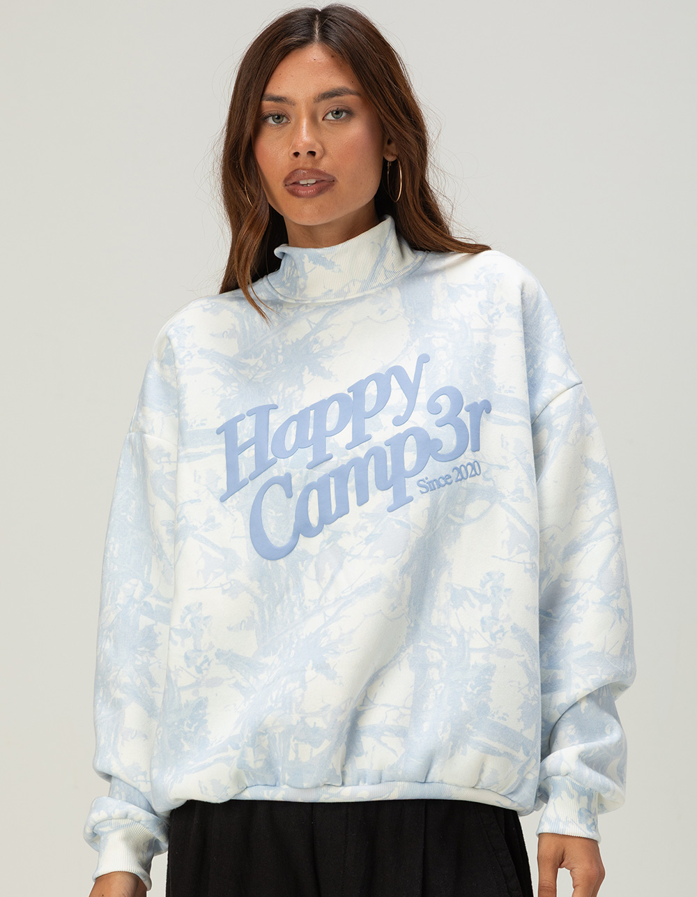 HAPPY CAMP3R BLUE Camo Womens Mock Neck Sweatshirt - COMBO