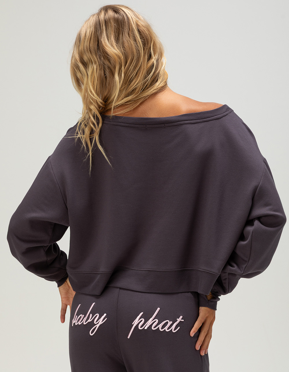 BABY PHAT Off The Shoulder Womens Sweatshirt - GUNMETAL