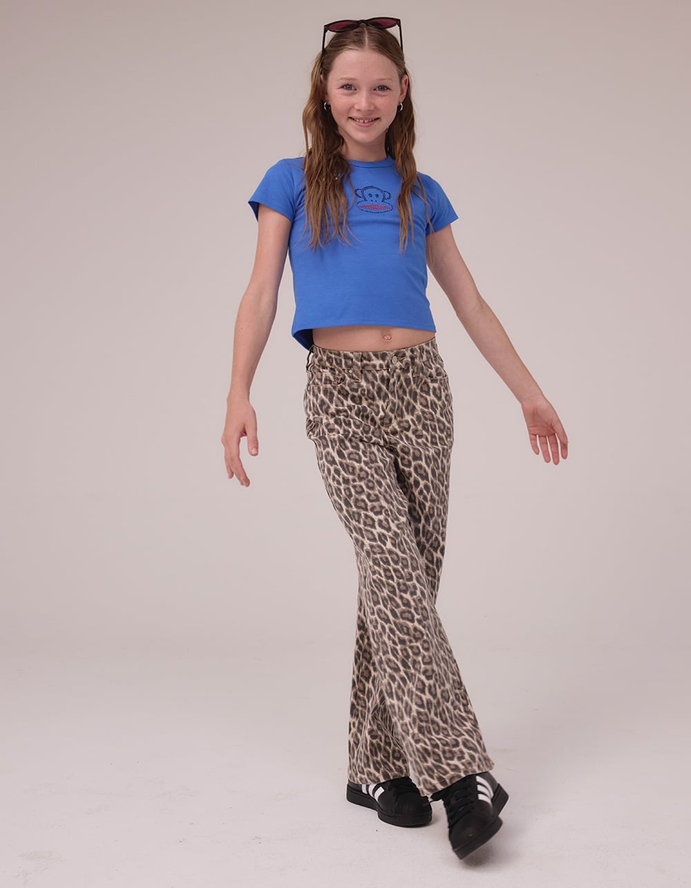 BLANK NYC Roaring Star Girls LEOPARD Print Wide Leg Jeans