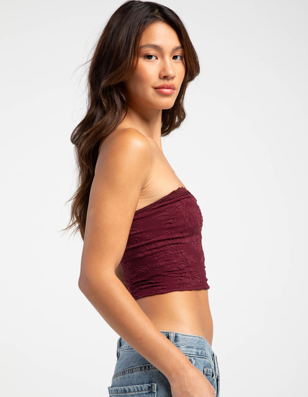 FULL TILT Seamless Lace Trim Textured Womens Tube Top