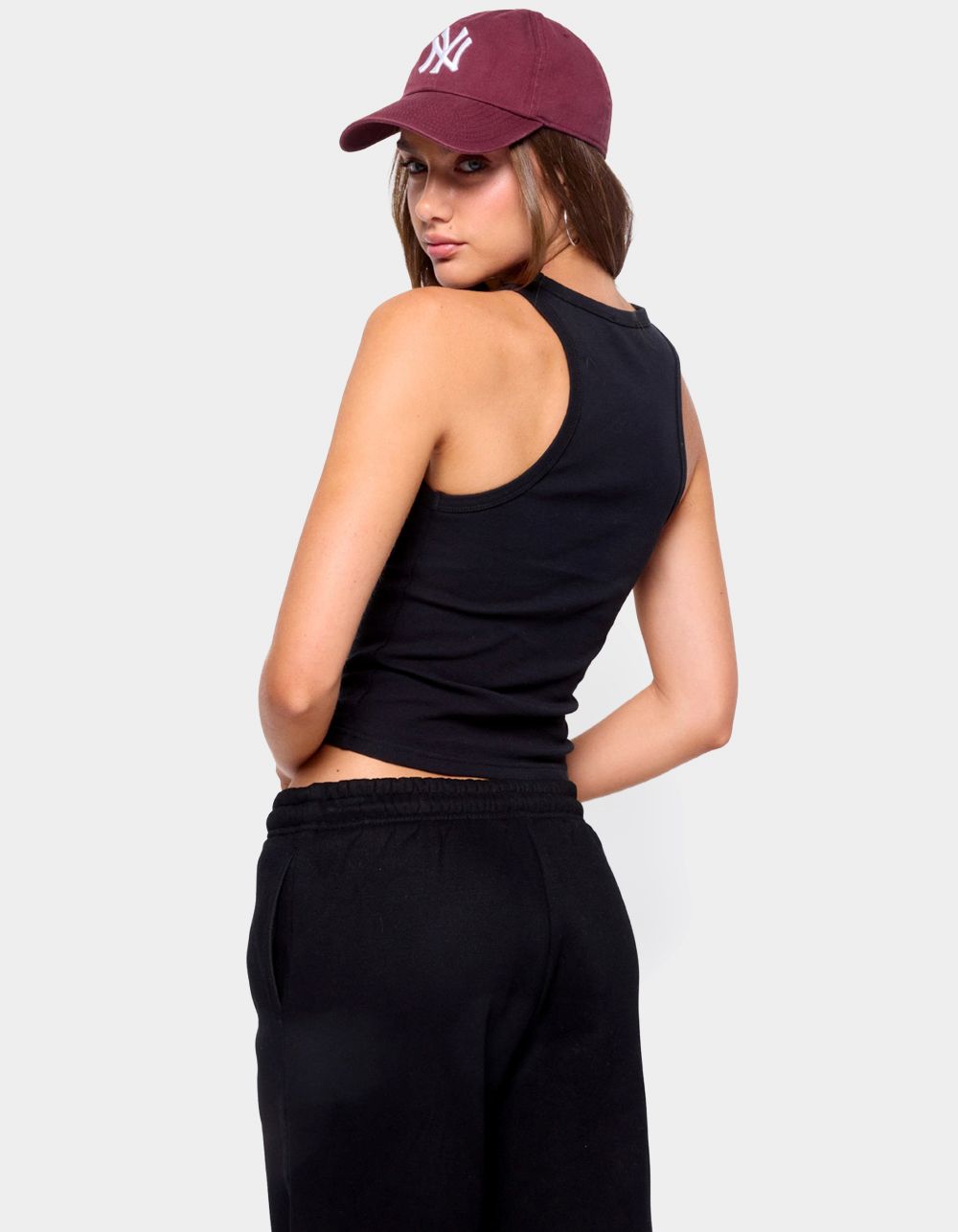 EDIKTED Filipa High Neck Ribbed Tank Top - BLACK