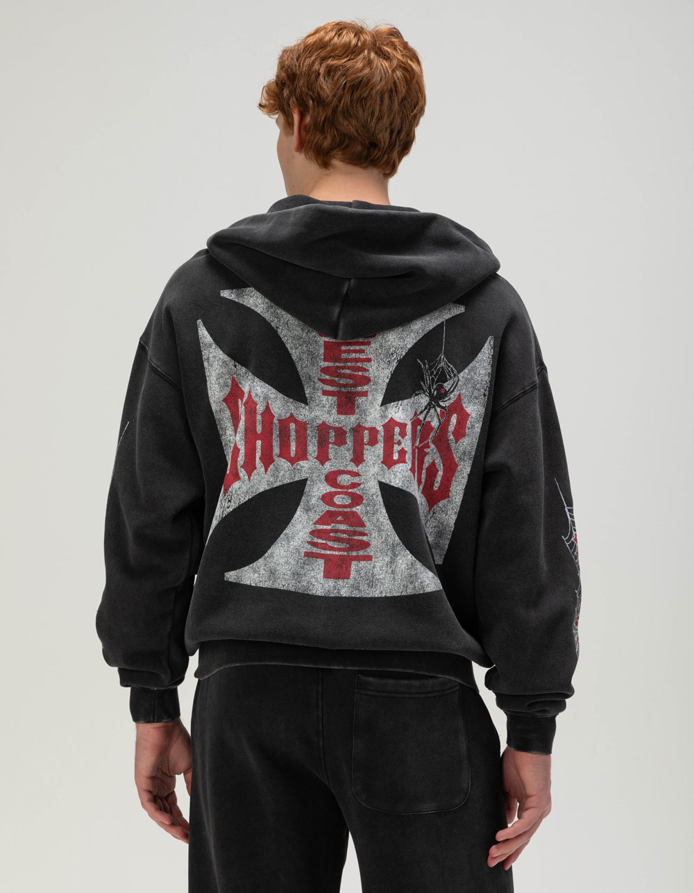 WEST COAST CHOPPERS Crawler Mens Zip-Up Hoodie - WASHED BLACK