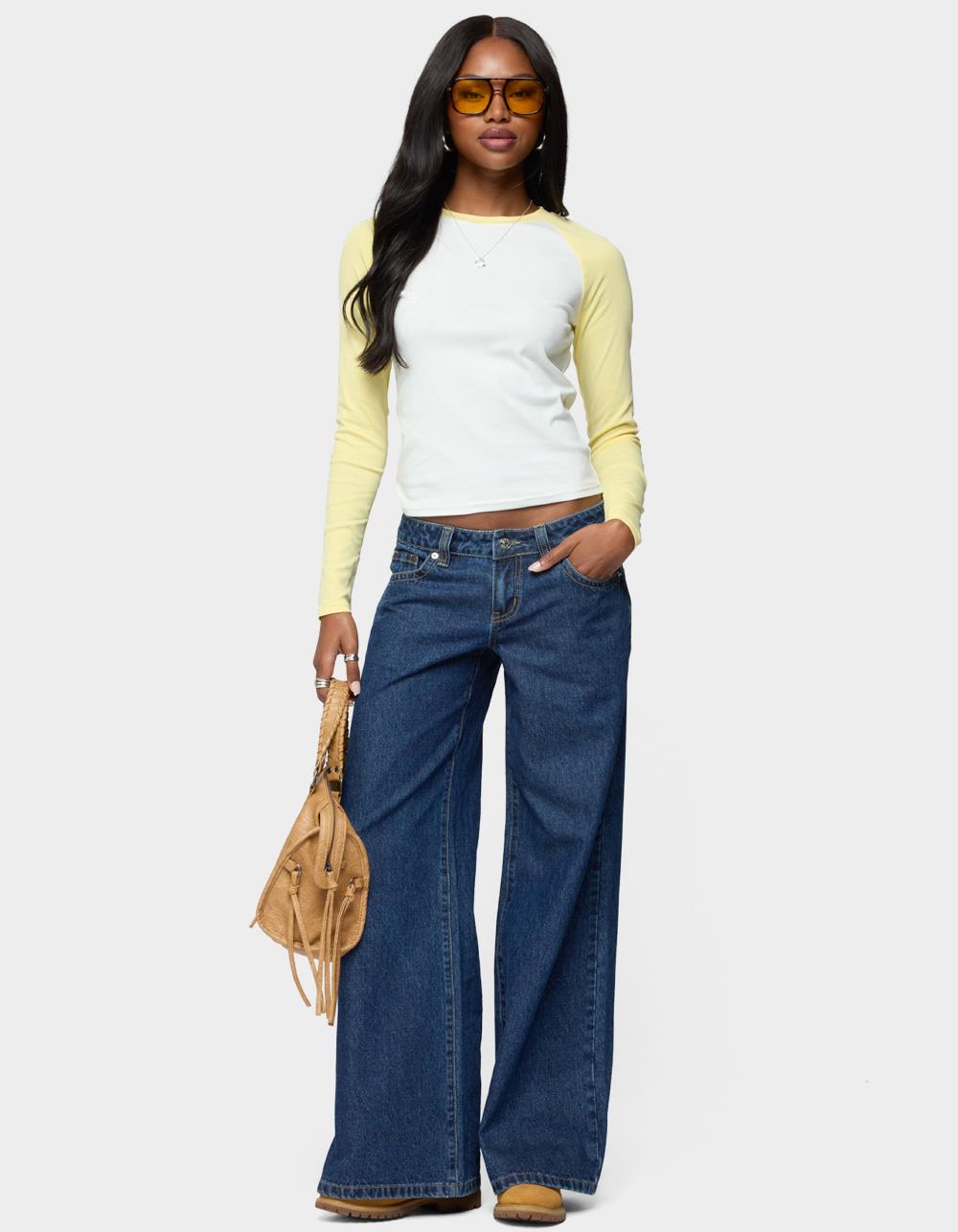 EDIKTED Tommi Raglan Long Sleeve Tee - WHITE