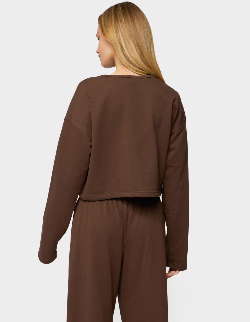 EDIKTED Binah Oversized French Terry Button Up Sweatshirt - DARK BROWN