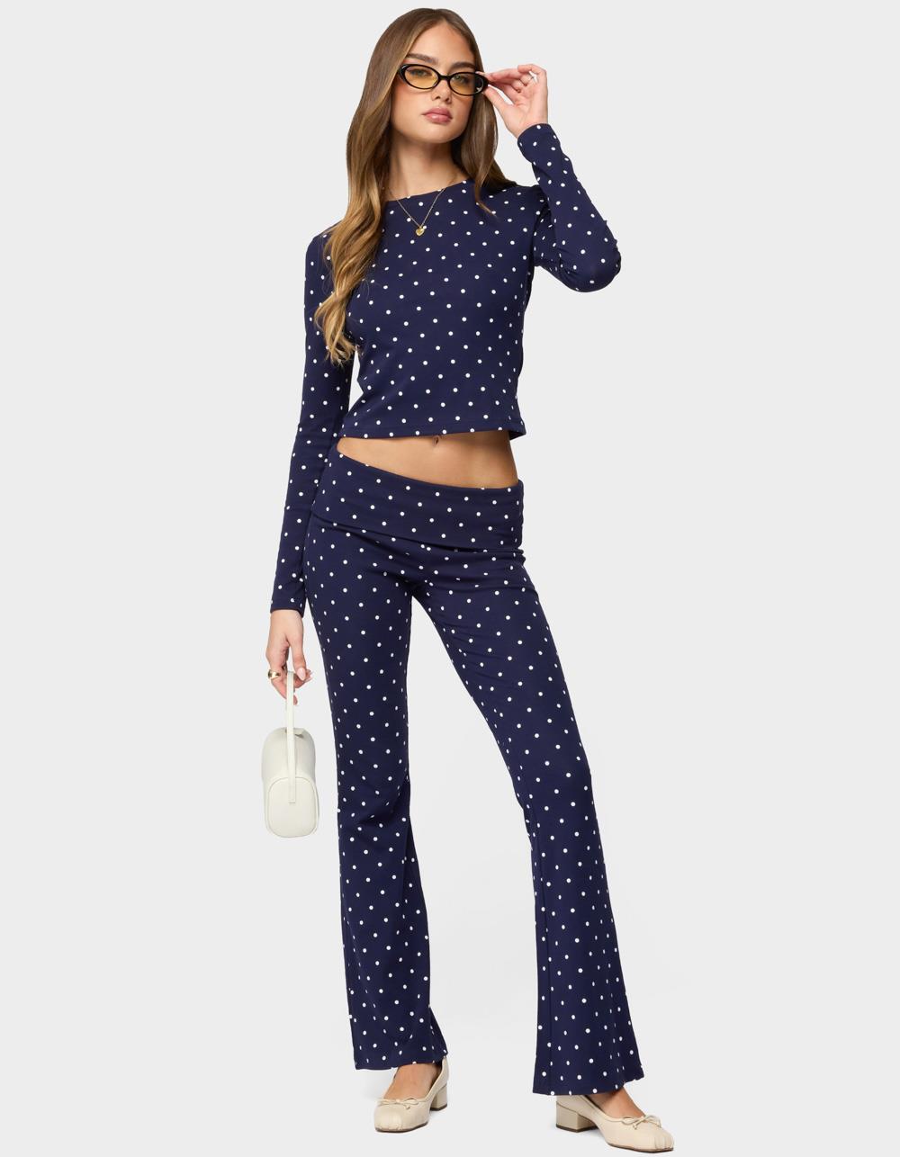 EDIKTED Daliya Polka Dot Long Sleeve Top - NAVY