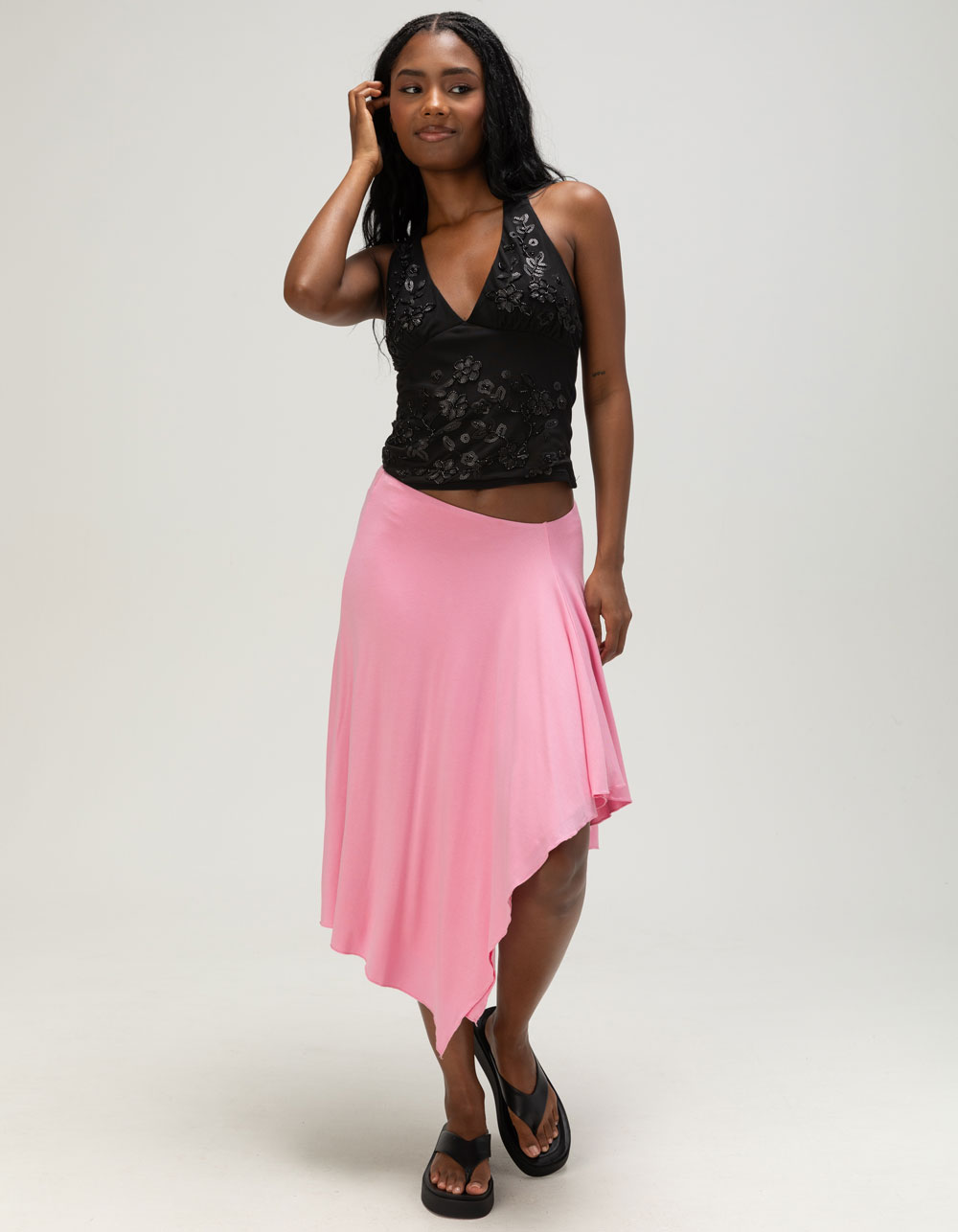 MADDEN GIRL Womens Beaded Mesh Halter Top