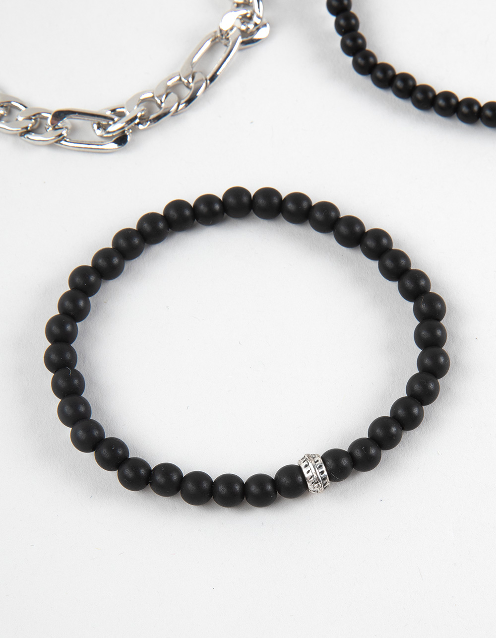 RSQ Mens Metal Figaro Chain/Matte Beaded Bracelets - BLACK