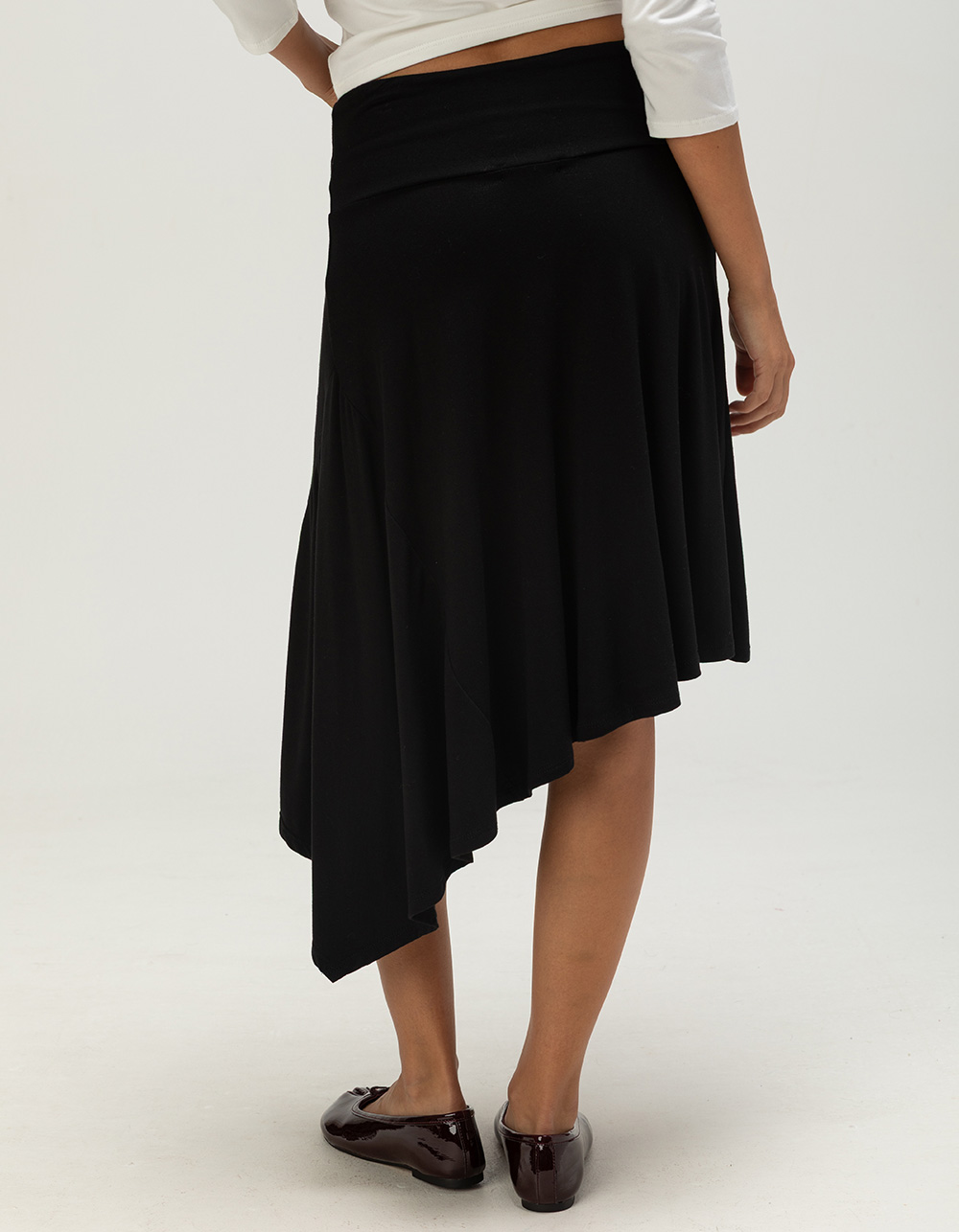 FULL TILT Womens Asymmetric Midi Skirt - BLACK
