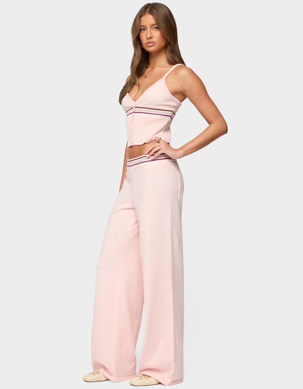 EDIKTED Miya Stripey Knit Pants - LIGHT PINK