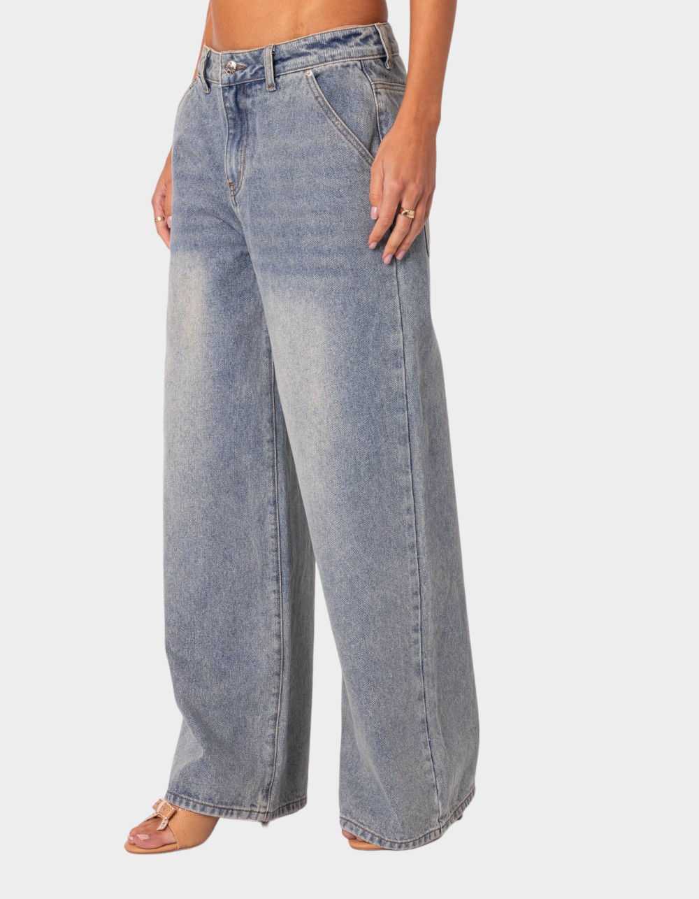 EDIKTED Myla Washed Wide Leg Jeans - BLUE