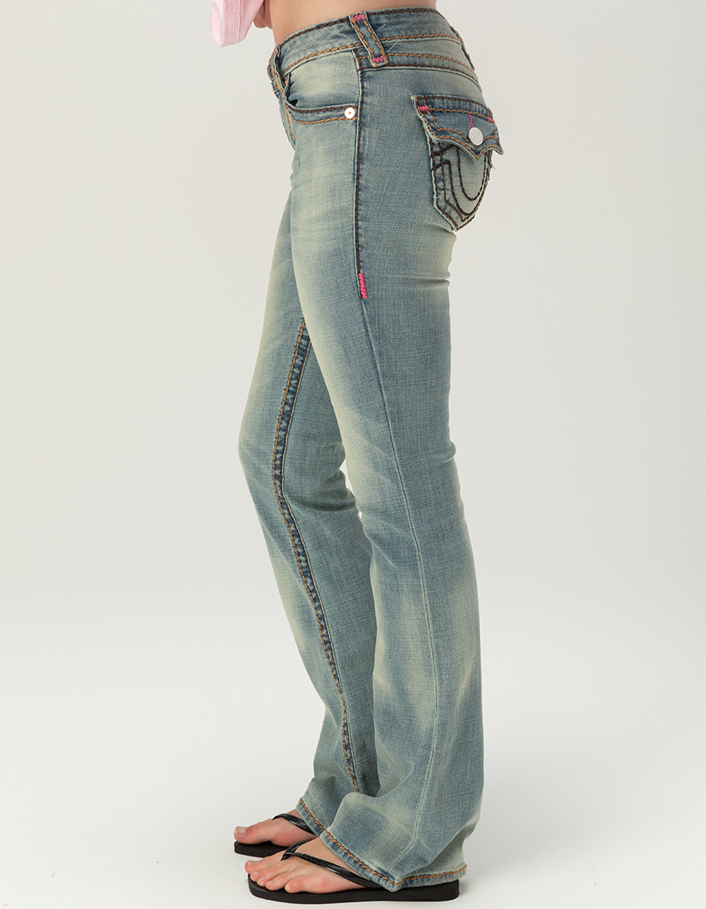 TRUE RELIGION Becca Mid Rise Super T Flap Womens Bootcut Jeans - MEDIUM WASH