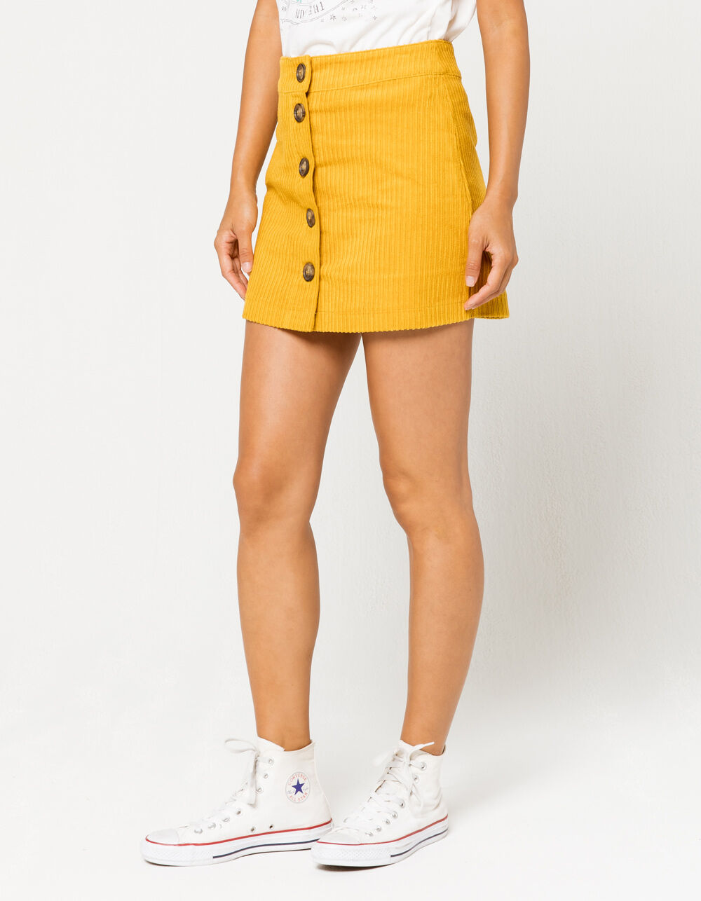SKY AND SPARROW Corduroy Button Front Mustard Skirt - MUSTARD | Tillys