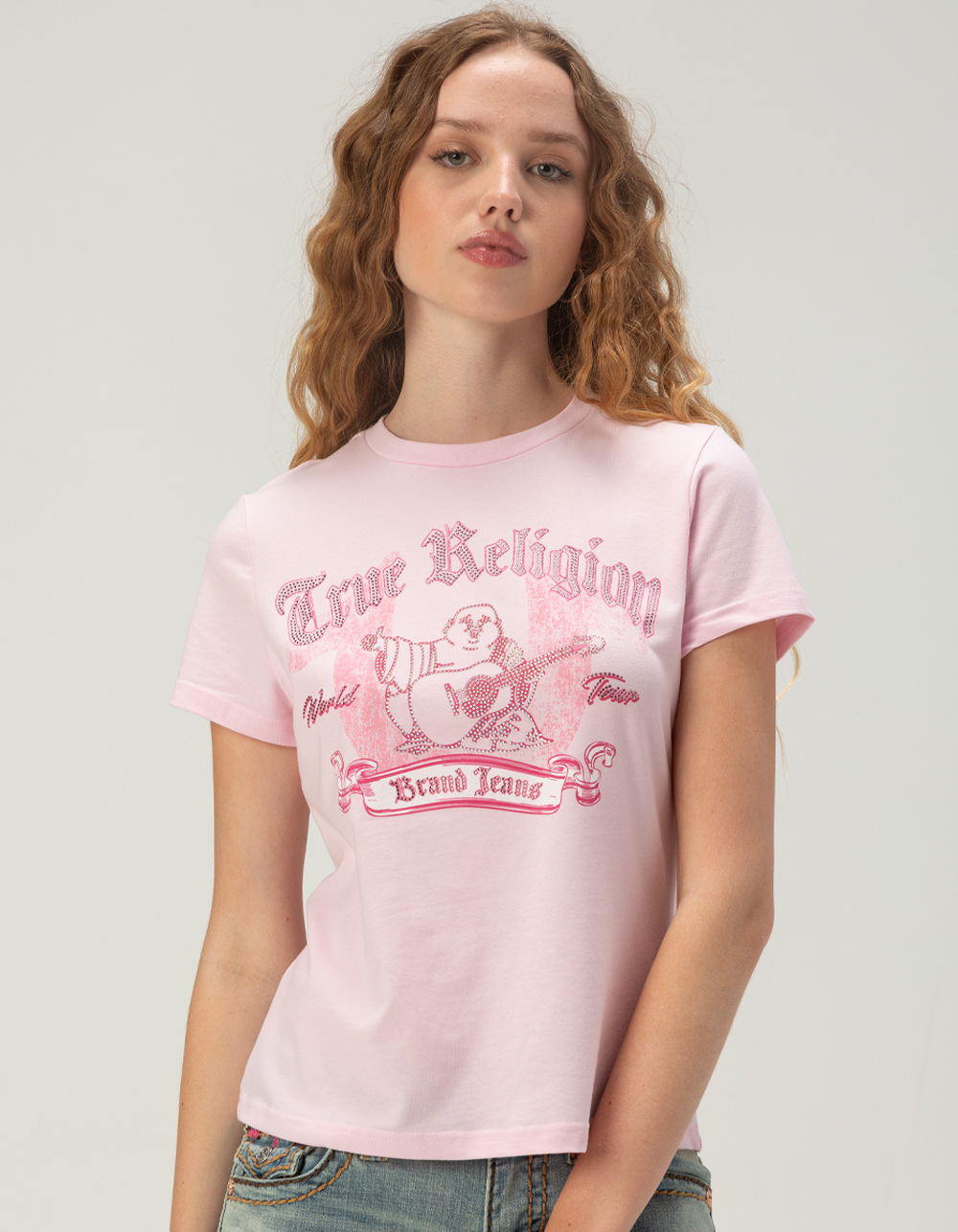 TRUE RELIGION Crystal Classic Womens Tee - PINK