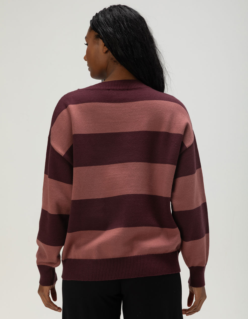NECTAR CLOTHING Womens Stripe Sweater - BURGUNDY COMBO