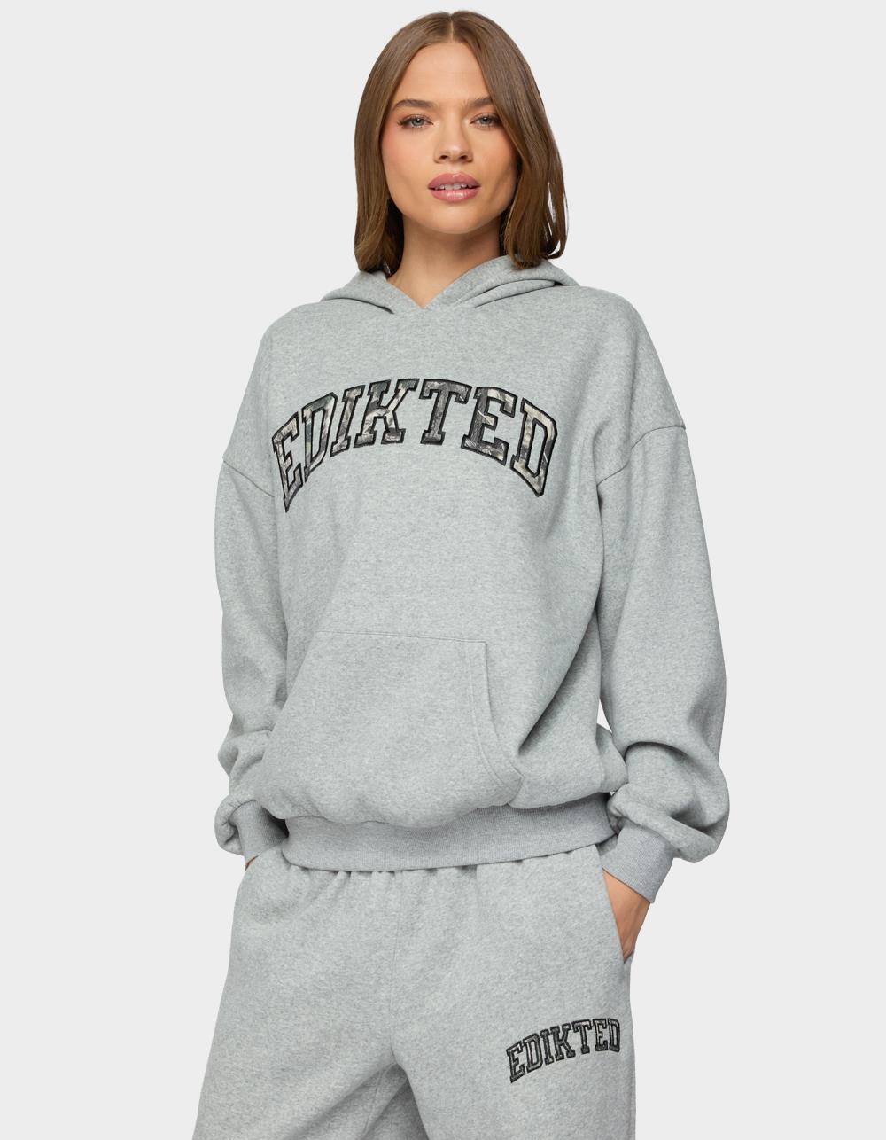 Edikted Camo Crush Oversized Hoodie - GRAY
