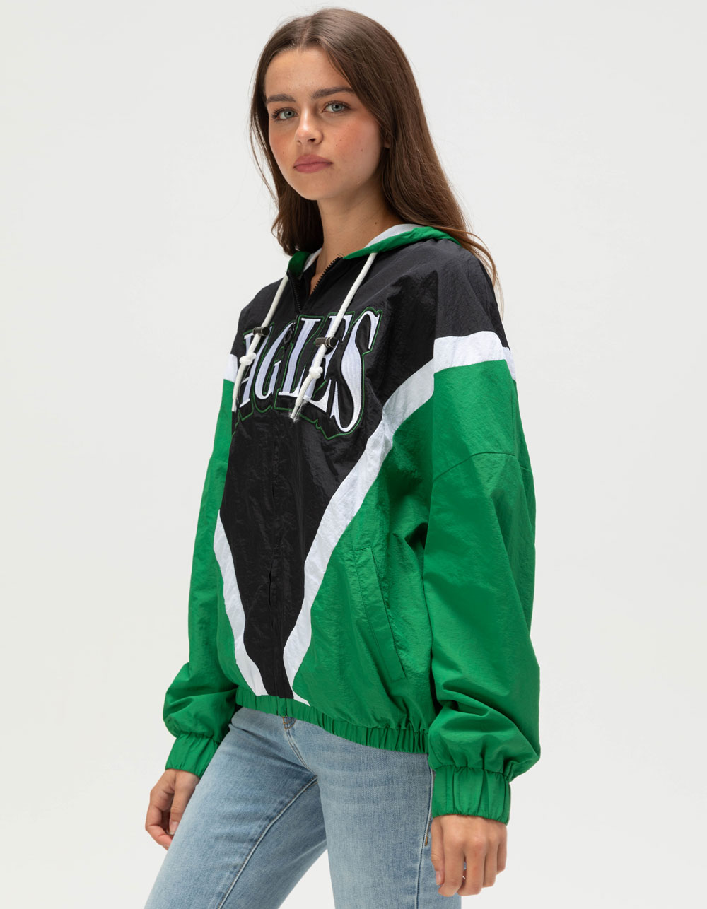 WEAR BY ERIN ANDREWS Philadelphia Eagles Womens Windbreaker Jacket - GREEN