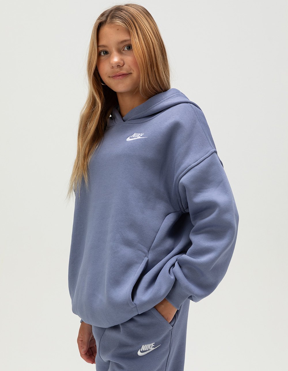 NIKE Sportswear Club Fleece Girls Oversized Hoodie - INDIGO