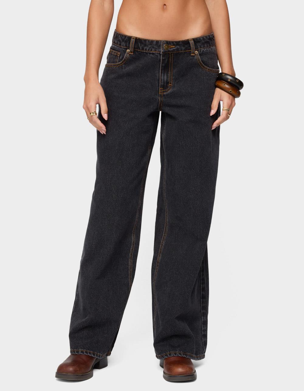 EDIKTED Contrast Stitch Low Rise Baggy Jeans - BLACK