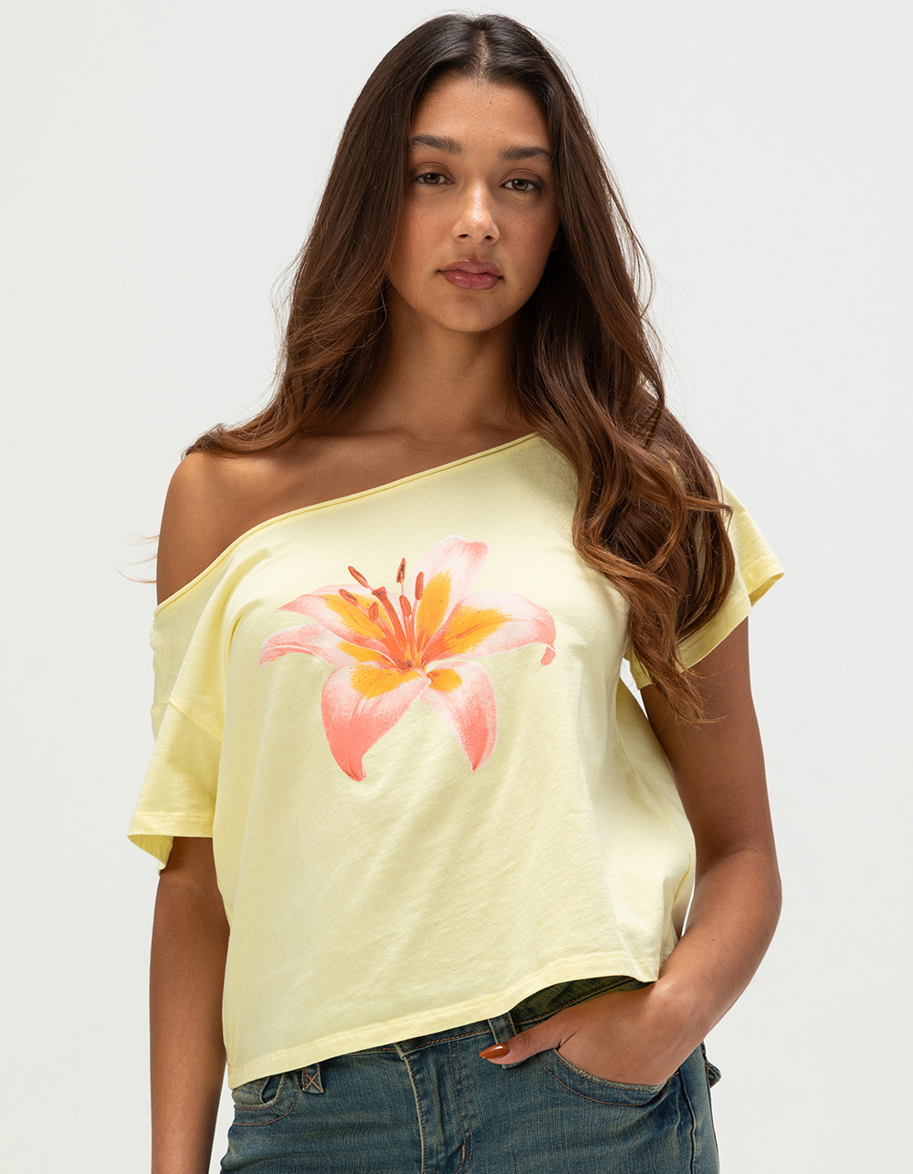 FULL TILT Womens Off The Shoulder Lily Tee - YELLOW