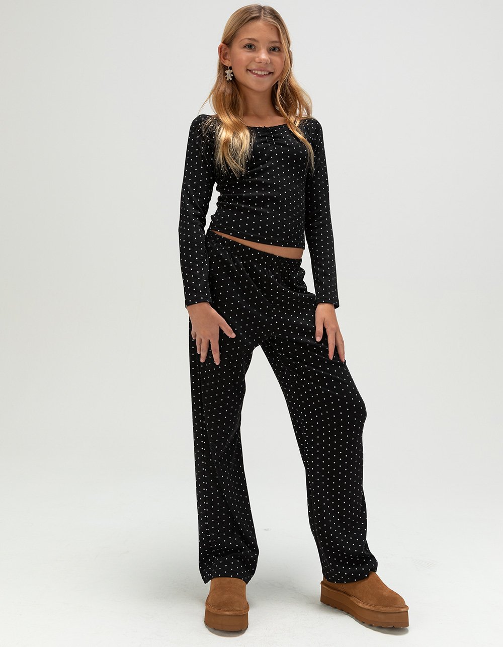 FULL TILT Polka Dot Girls Lounge Pants - BLK/WHT