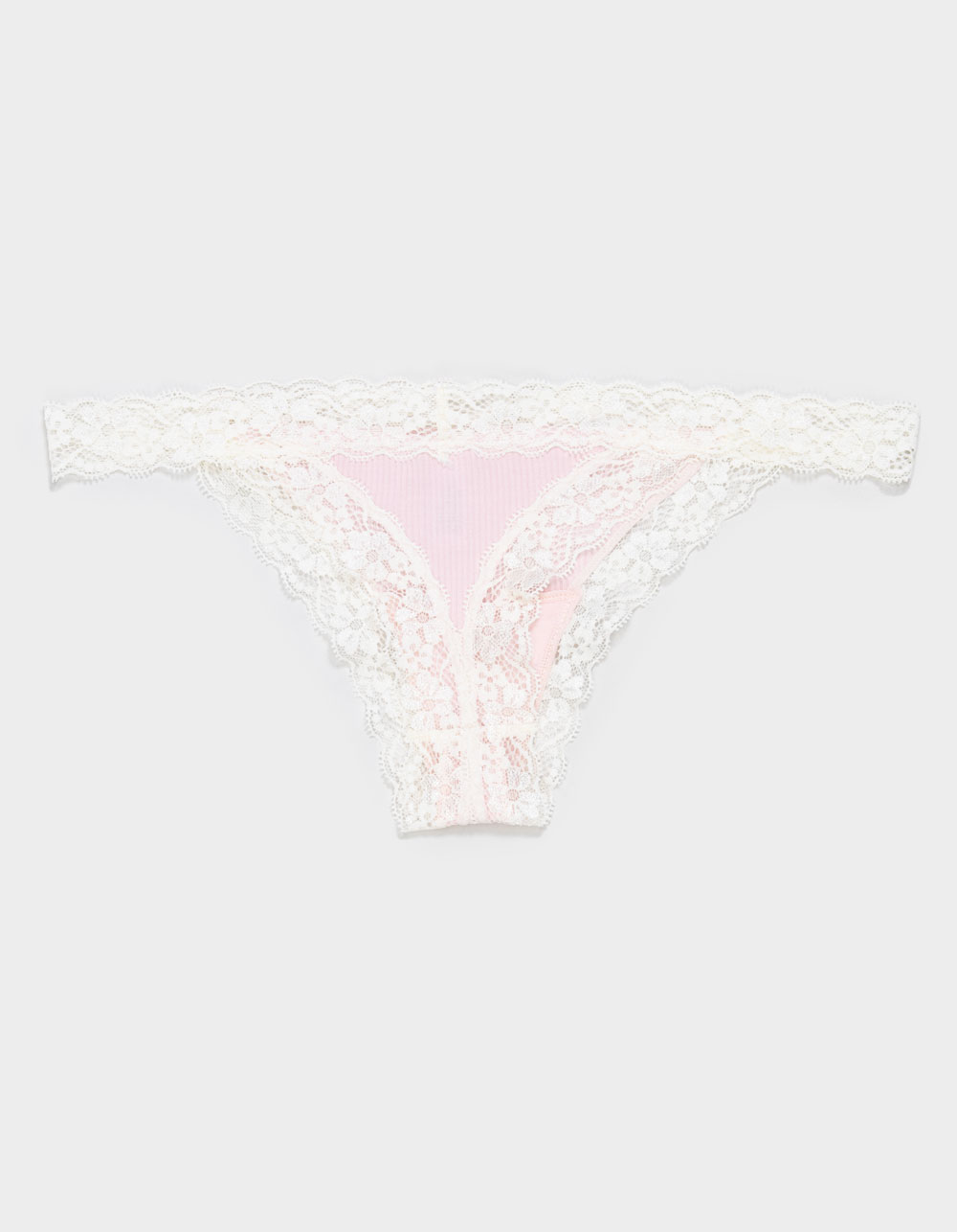 FULL TILT Rib Lace Trim Thong - PINK