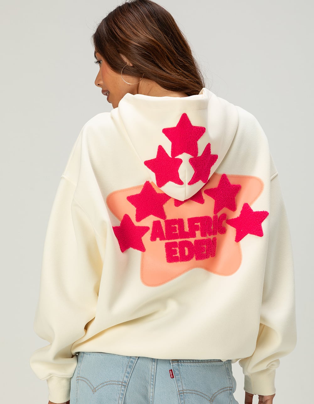 AELFRIC Eden Embroidered Star Womens Oversized Hoodie - CREAM