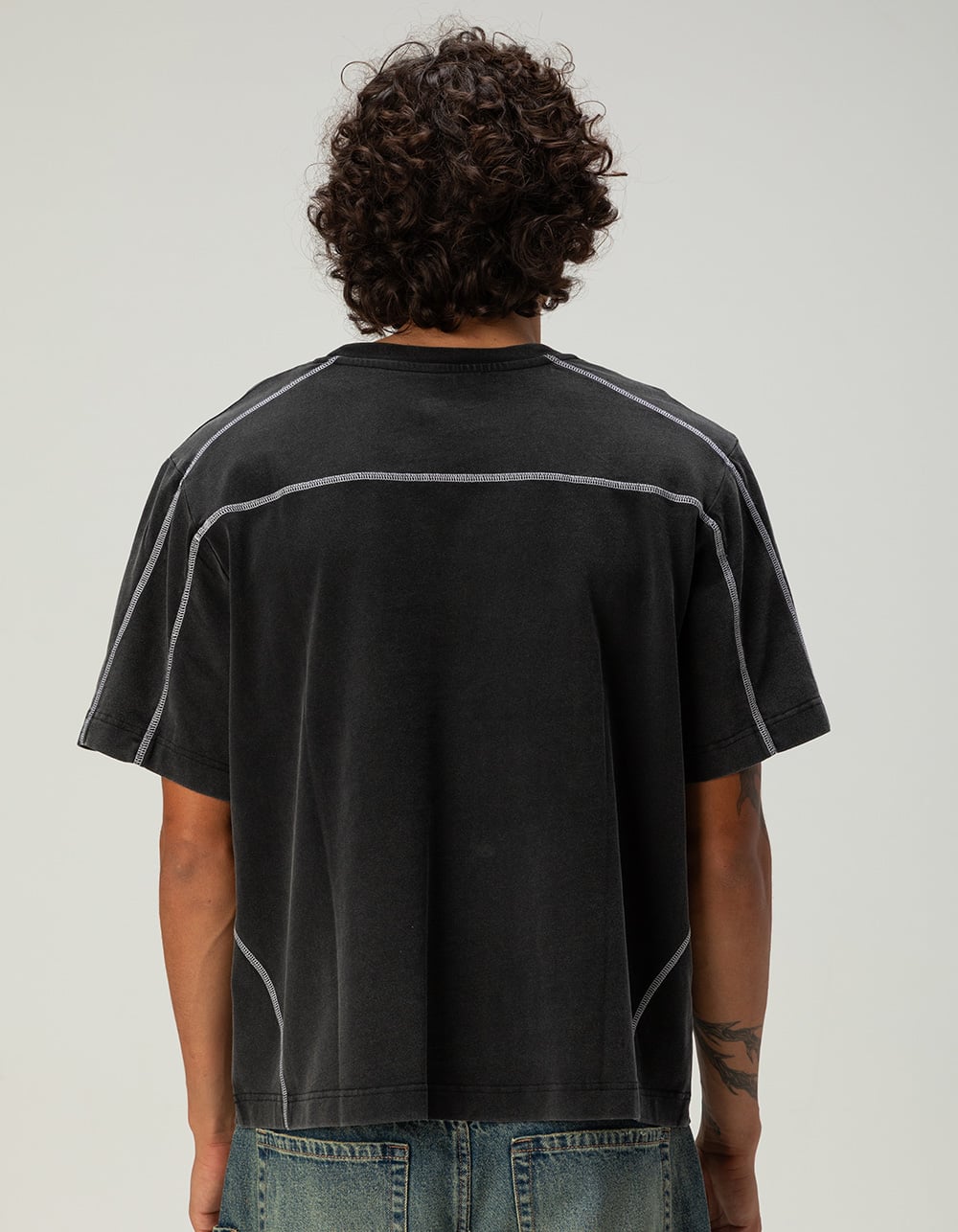 RSQ Mens Seamed Boxy Tee - BLACK