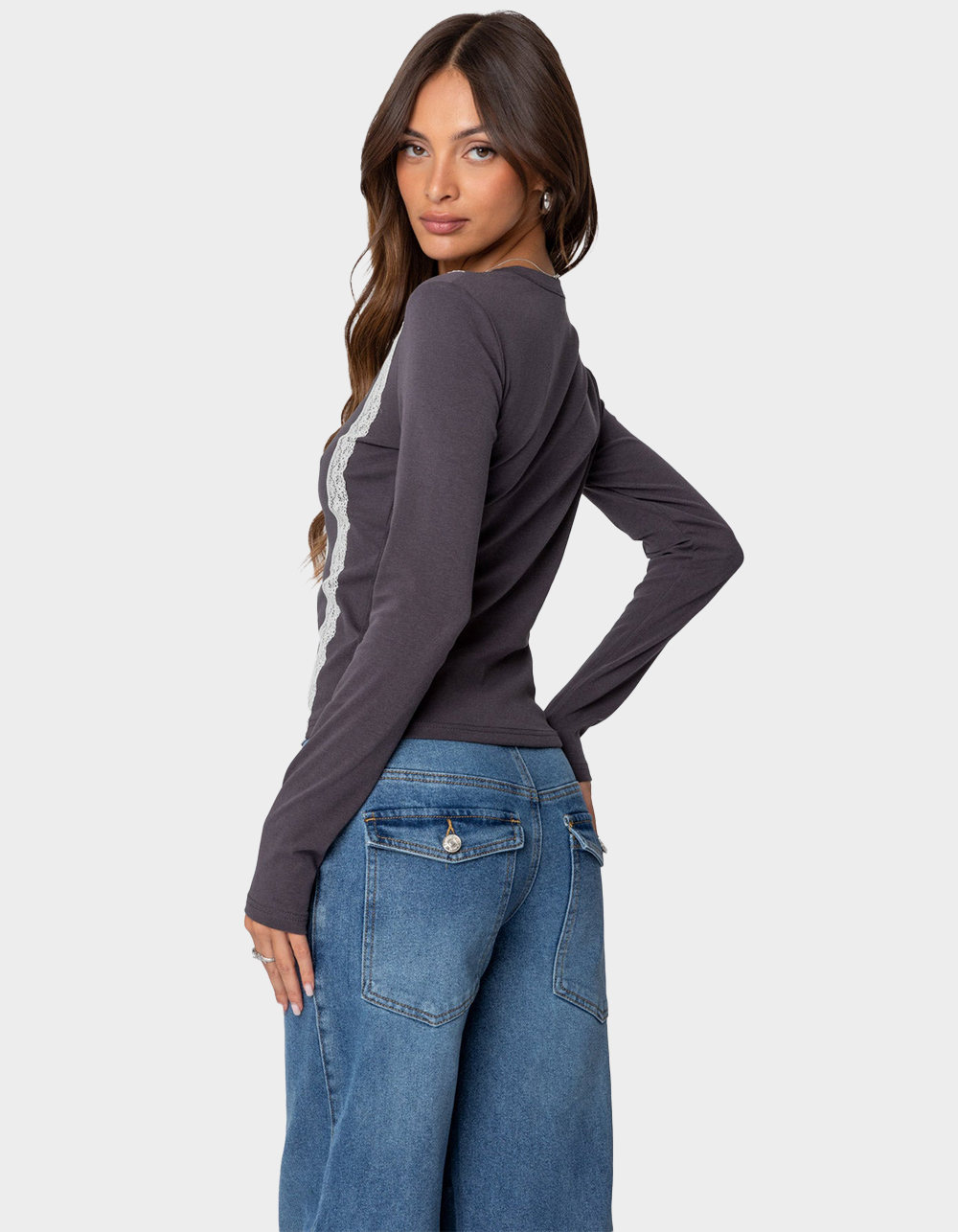 EDIKTED Frenchy Long Sleeve Tee - GRAY