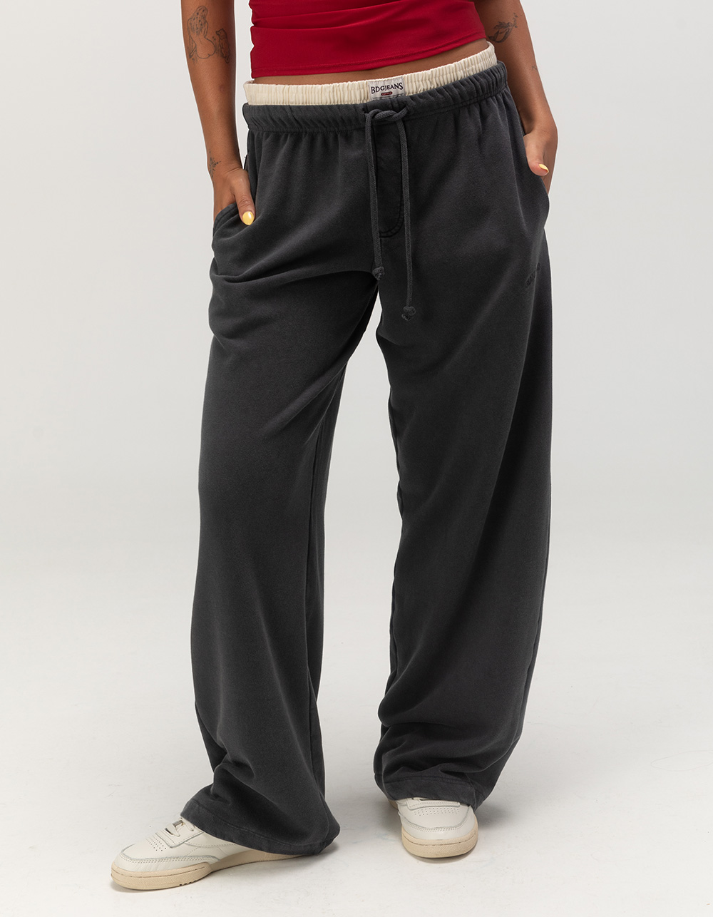 BDG Urban Outfitters Boxer Wide Leg Womens Joggers - WASHED BLACK 