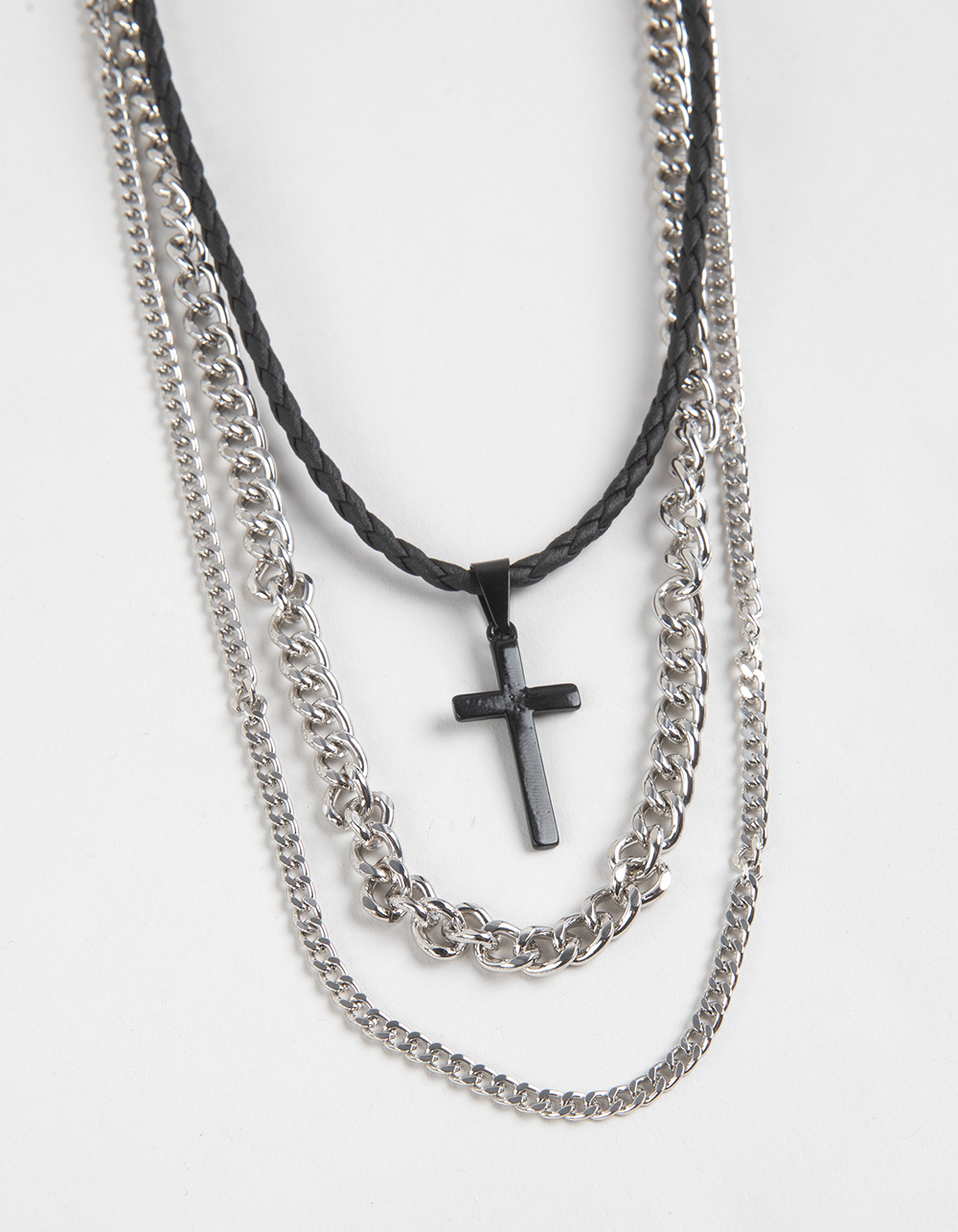 RSQ Layered Cross Chain Necklace - SILVER