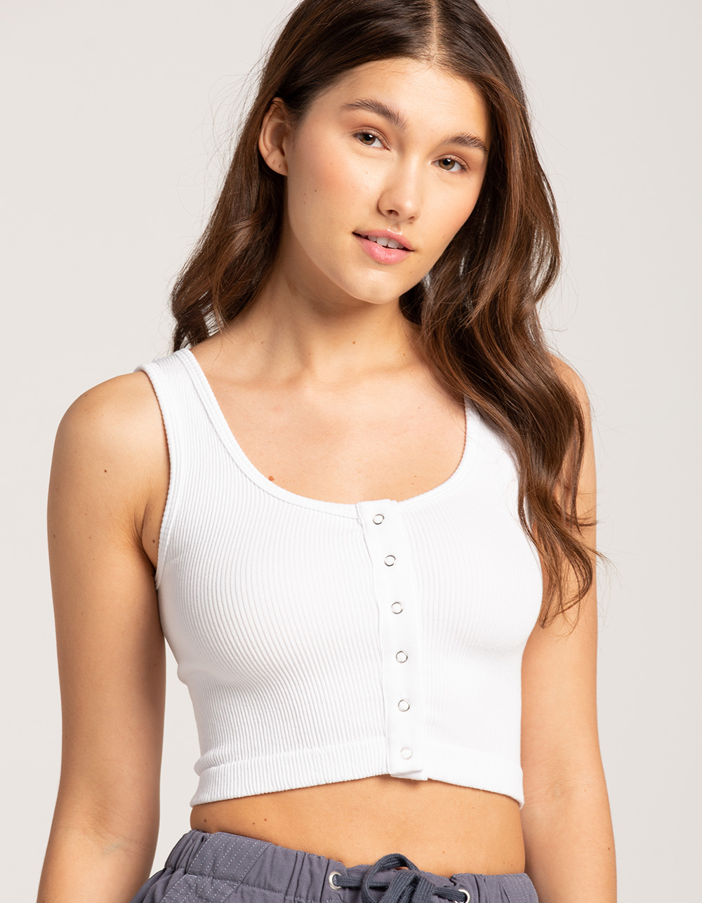 FULL TILT Seamless Snap Front Womens Tank Top WHITE Tillys