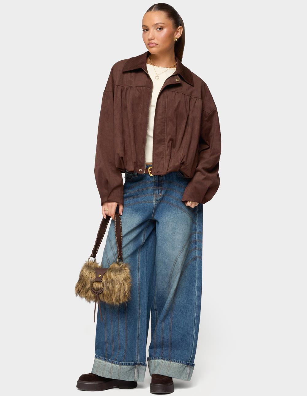 EDIKTED Cuffed Low Rise Baggy Jeans - LIGHT BLUE