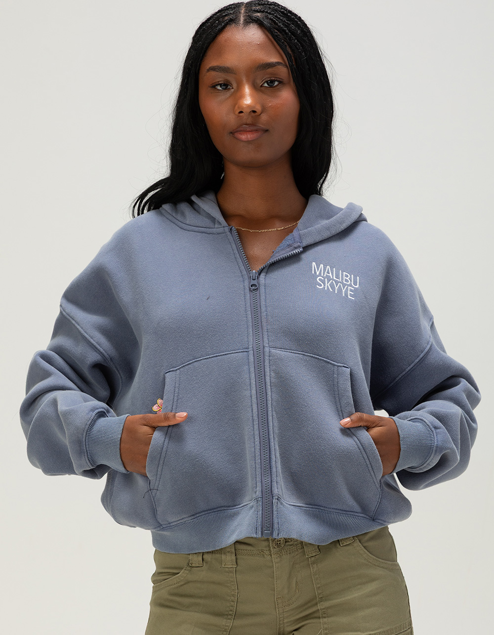 MALIBU SKYYE Flowers Womens Zip-Up Hoodie - NAVY
