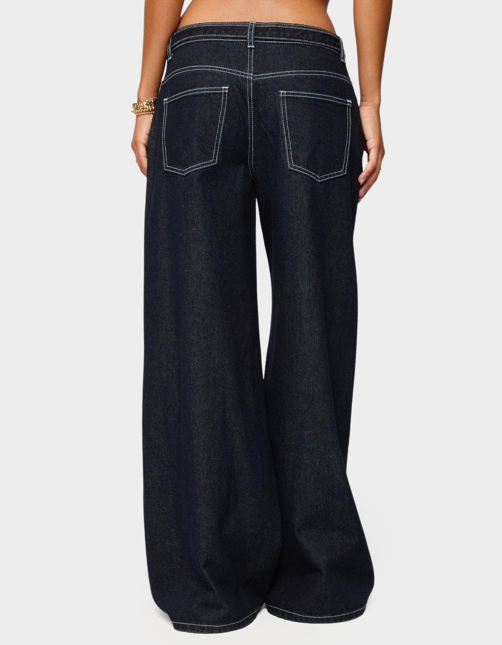 EDIKTED Karah Belt Low Rise Jeans - DARK BLUE