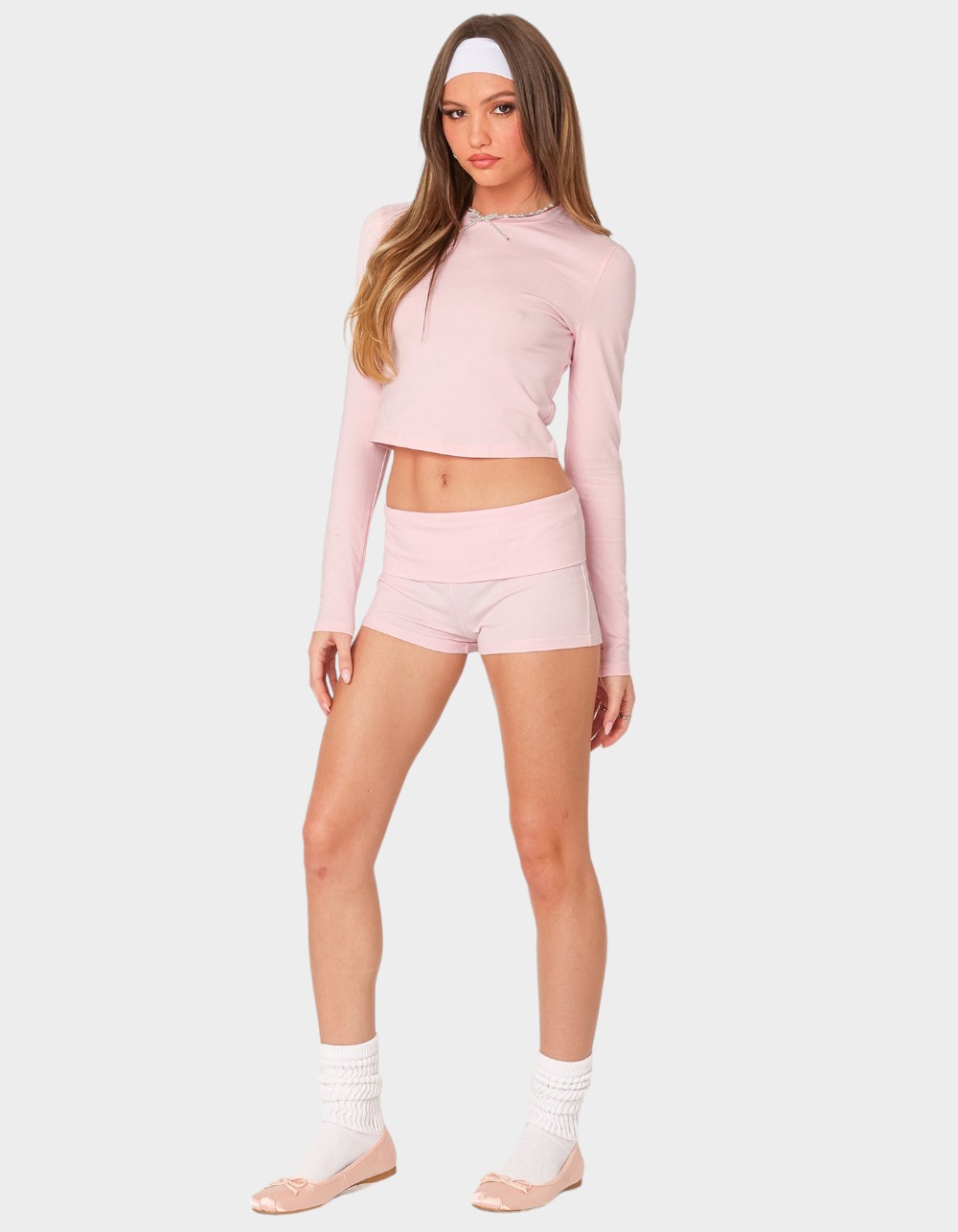EDIKTED Meg Fold Over Shorts - PINK