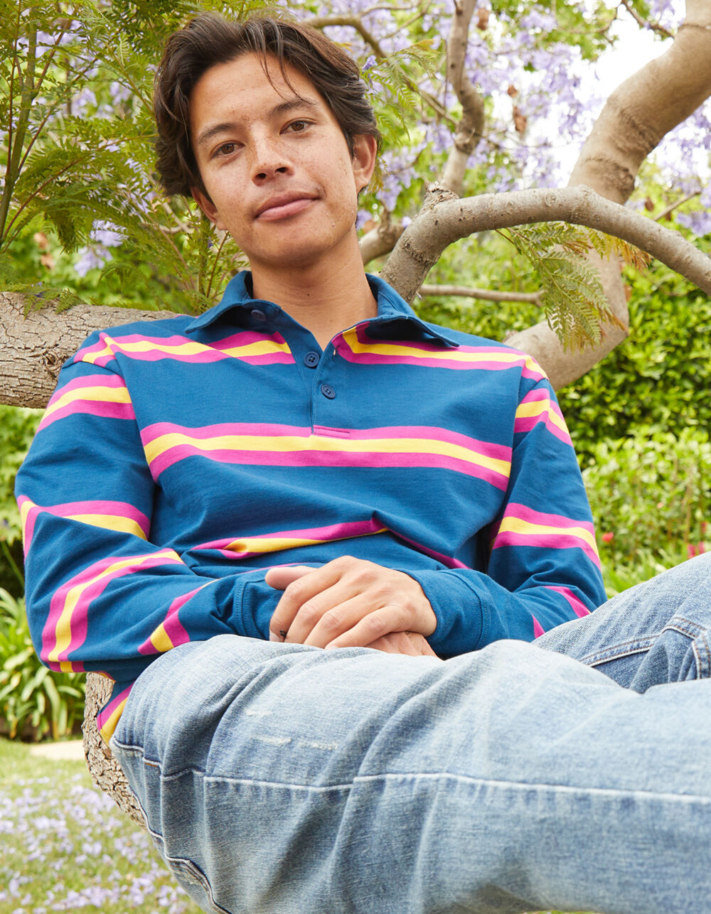 RSQ Navy Striped Mens Rugby Shirt - NAVY - 407086210