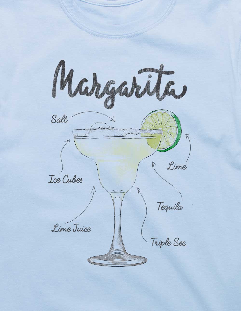 MARGARITA Recipe Distressed Unisex Tee - LIGHT BLUE