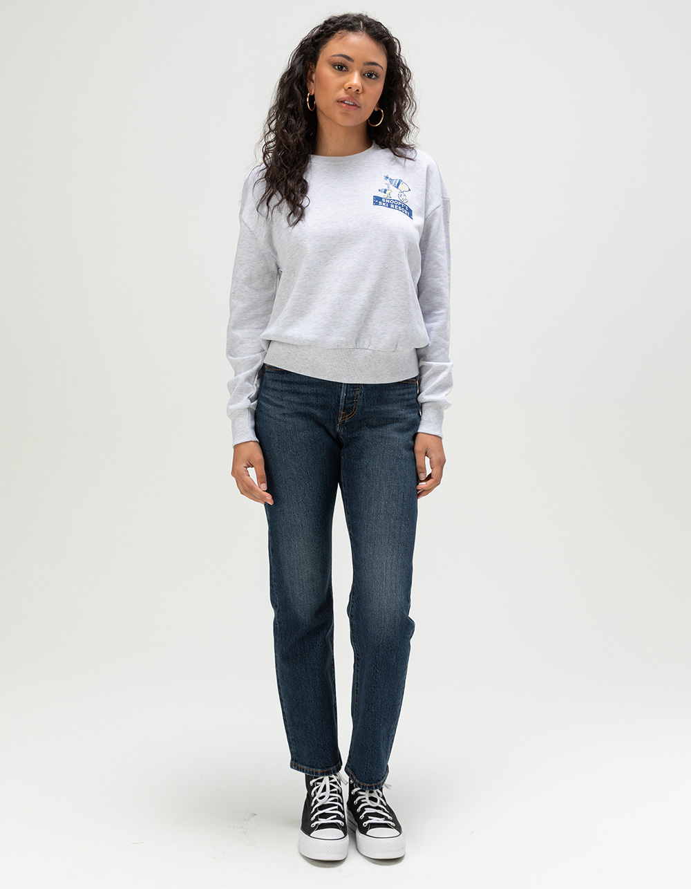PEANUTS Ski Resort Womens Crewneck Sweatshirt - HEATHER GRAY