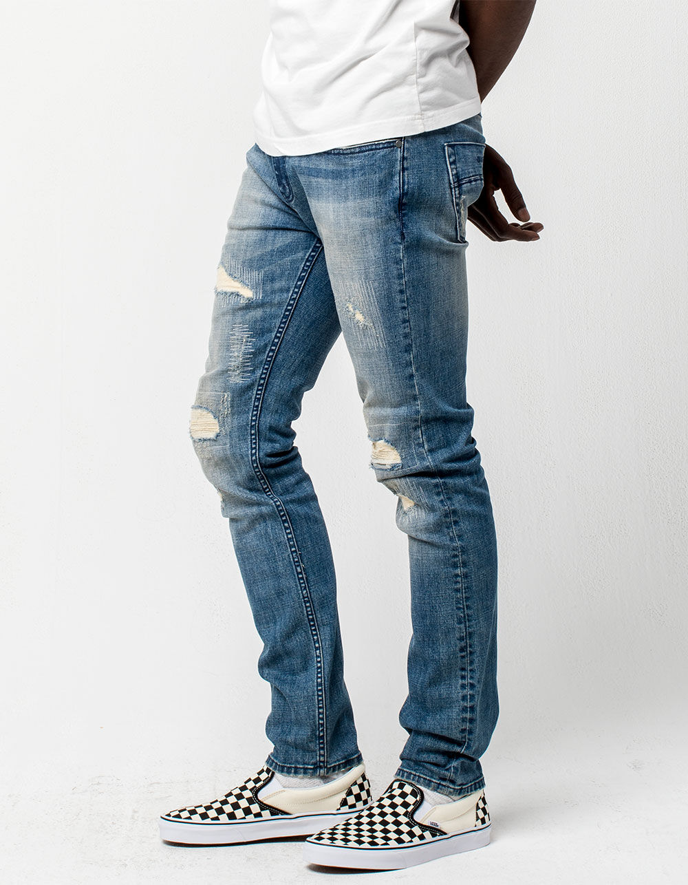 RSQ Seattle Rip N Repair Mens Skinny Tapered Jeans BLAST INDIGO Tillys