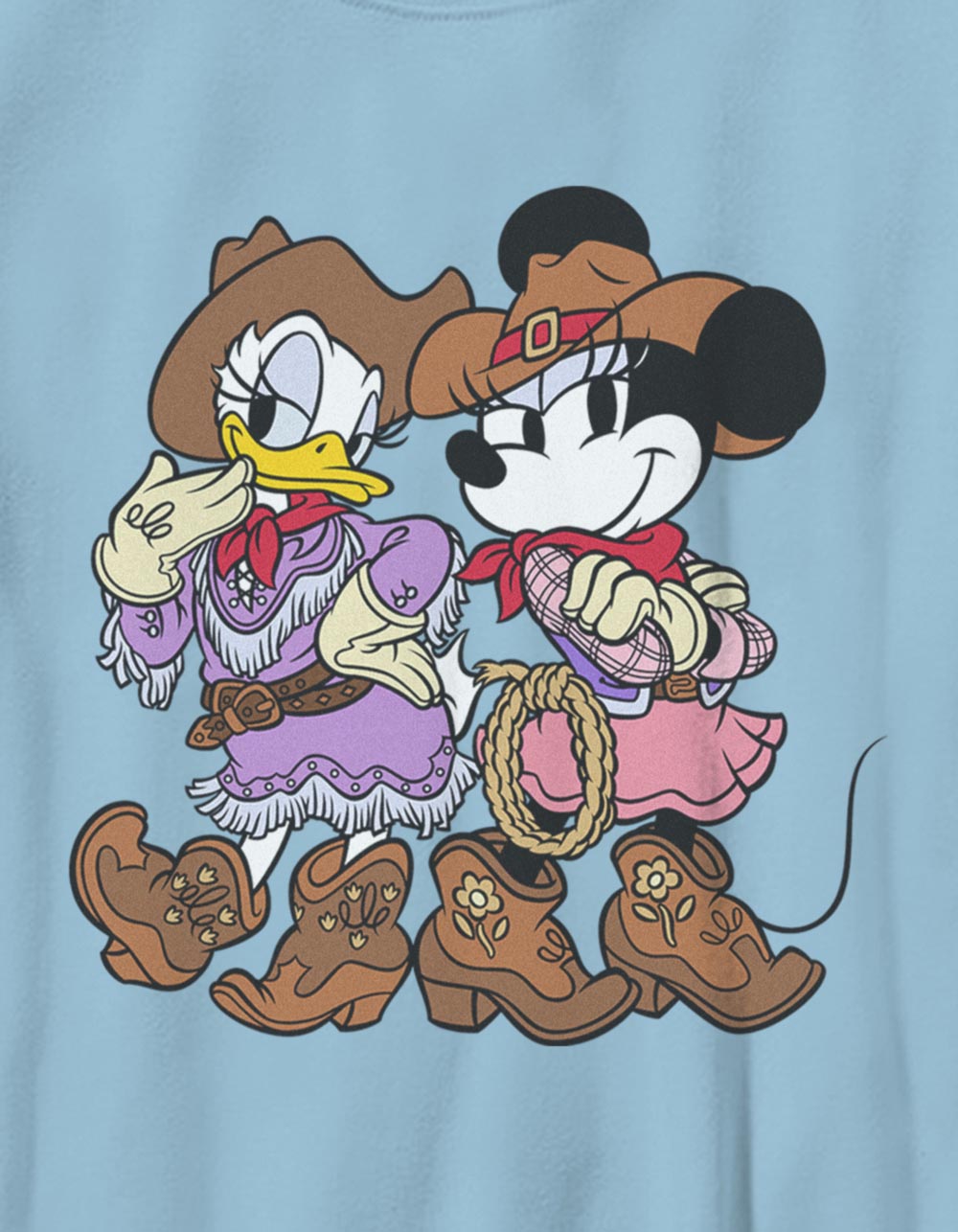 DISNEY Daisy And Minnie Cowgirls Unisex Kids Tee - LIGHT BLUE