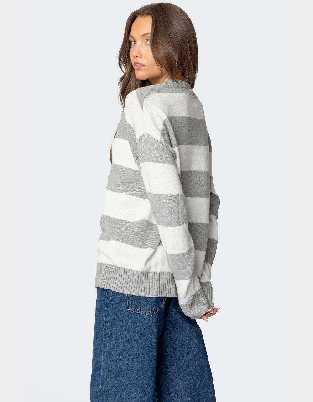 EDIKTED Richie Oversized Striped Sweater - GRAY