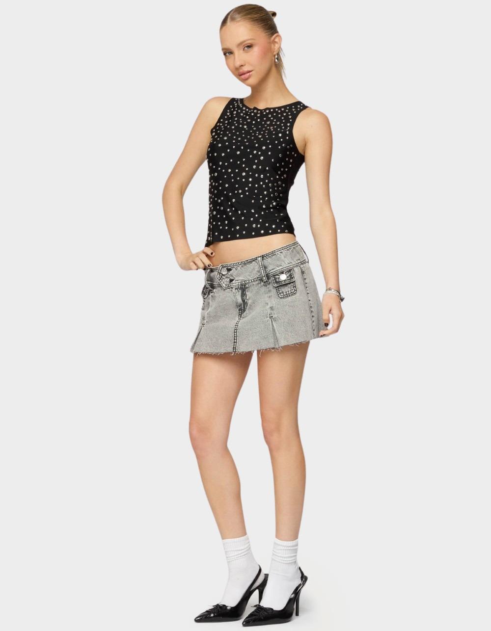 EDIKTED Vintage Washed Denim Mini Skort - GRAY