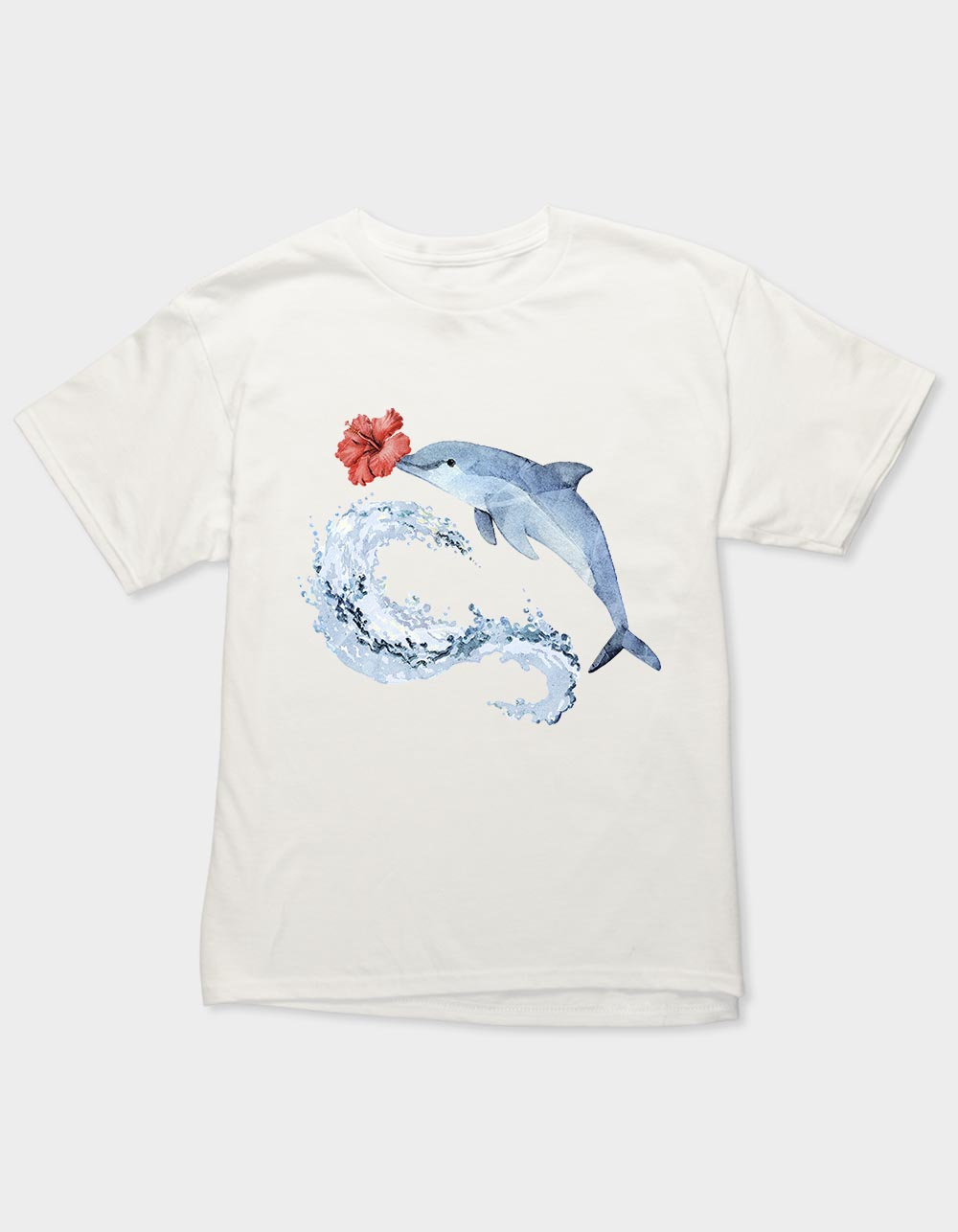DOLPHIN Hibiscus Splash Unisex Kids Tee - OFF WHITE