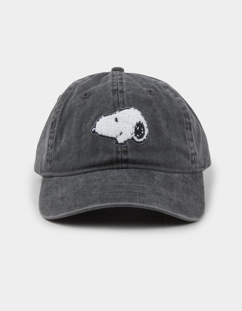 PEANUTS Snoopy Chenille Patch Womens Strapback Hat - WASHED BLACK