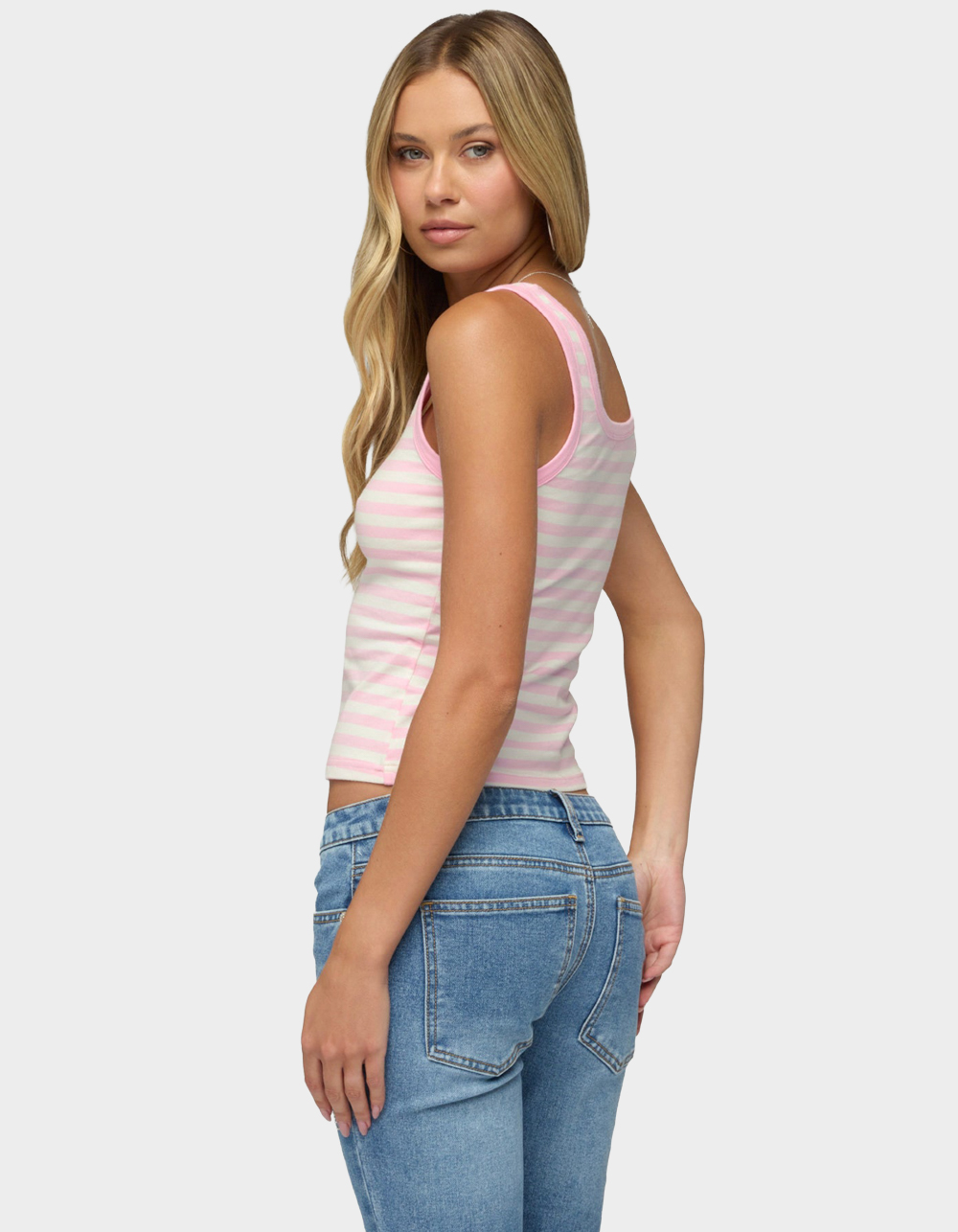 EDIKTED Angel Glow Rhinestone Striped Tank Top - PINK